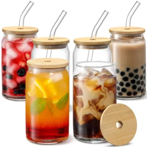 Glass Cup With Lid and Straw 350ml/550ml Transparent Bubble Tea Cup Juice Glass Beer Can Milk Mocha Cups Breakfast Mug Drinkware